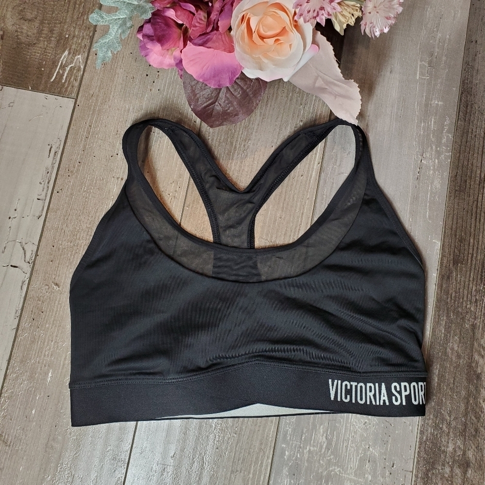 VSX Victoria's Secret Sport Racerback Sports Bra Black Size Small Mesh Trim EUC